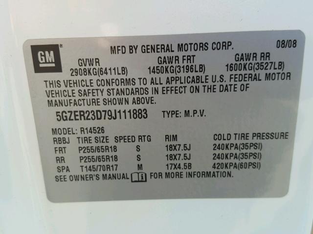 5GZER23D79J111883 - 2009 SATURN OUTLOOK XR კრემისფერი ფოტო 10