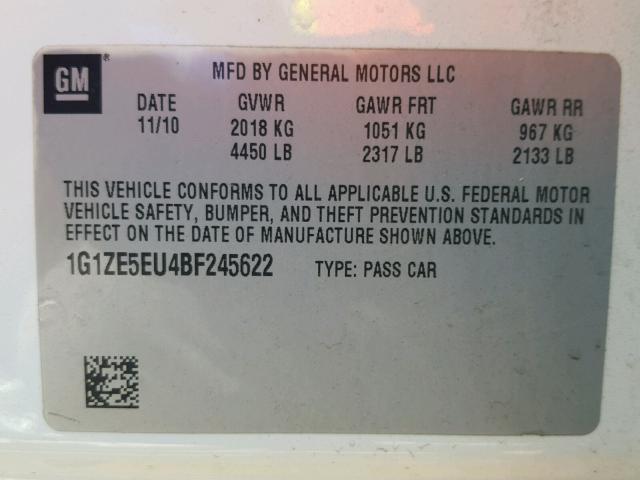 1G1ZE5EU4BF245622 - 2011 CHEVROLET MALIBU LTZ WHITE photo 10