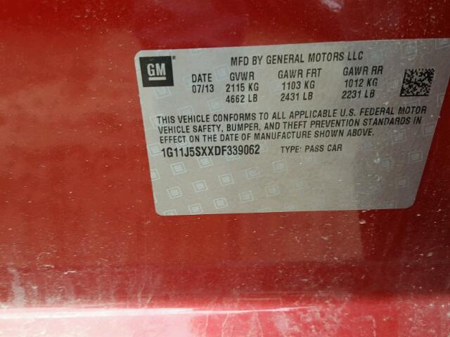 1G11J5SXXDF339062 - 2013 CHEVROLET MALIBU LTZ 红色 照片 10