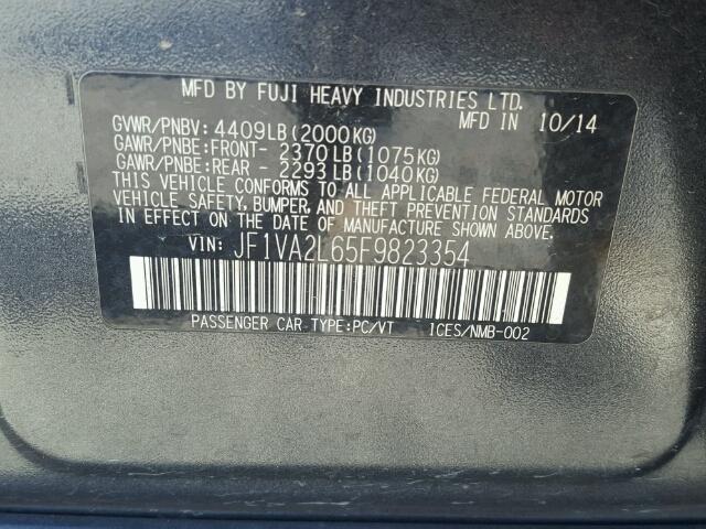 JF1VA2L65F9823354 - 2015 SUBARU WRX STI GRAY photo 10