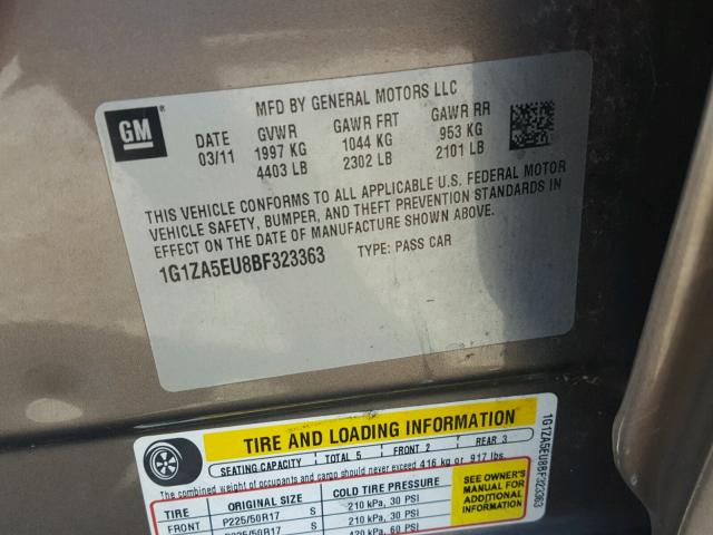 1G1ZA5EU8BF323363 - 2011 CHEVROLET MALIBU LS 灰色 照片 10