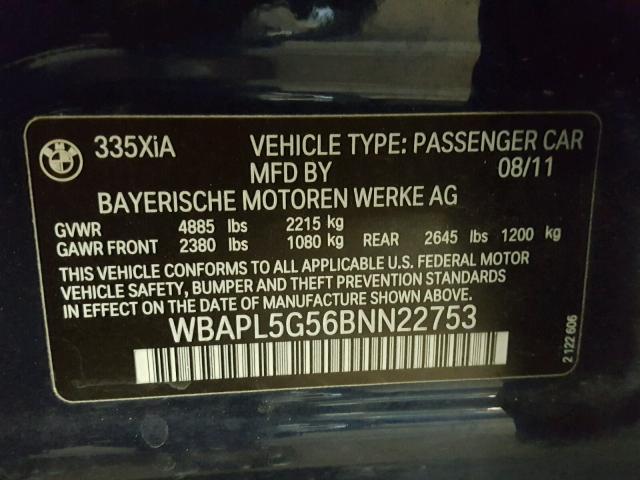 WBAPL5G56BNN22753 - 2011 BMW 335 XI BLUE photo 10