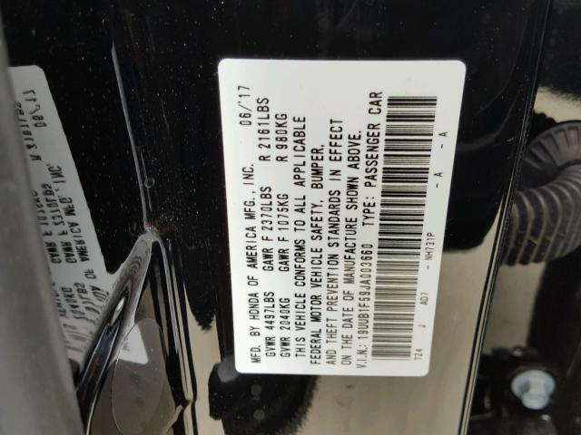 19UUB1F59JA003660 - 2018 ACURA TLX TECH BLACK photo 10