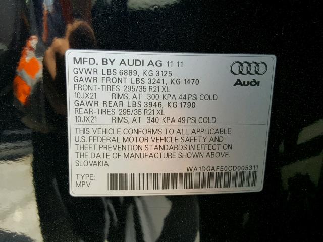 WA1DGAFE0CD005311 - 2012 AUDI Q7 PRESTIG BLACK photo 10