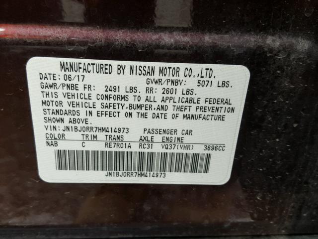 JN1BJ0RR7HM414973 - 2017 INFINITI QX50 MAROON photo 10