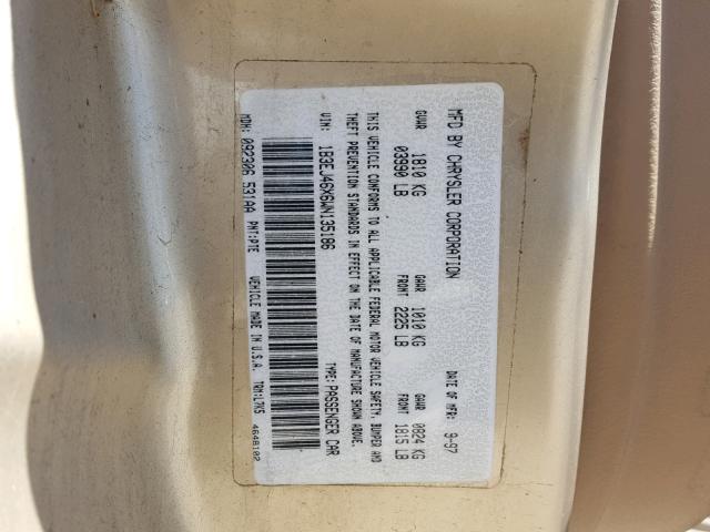 1B3EJ46X6WN135186 - 1998 DODGE STRATUS TAN photo 10