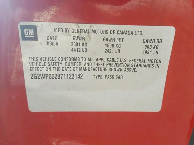 2G2WP552871123142 - 2007 PONTIAC GRAND PRIX RED photo 10
