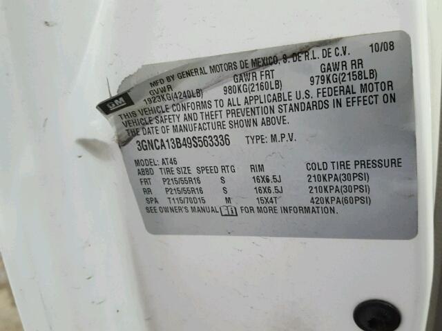 3GNCA13B49S563336 - 2009 CHEVROLET HHR LS WHITE photo 10