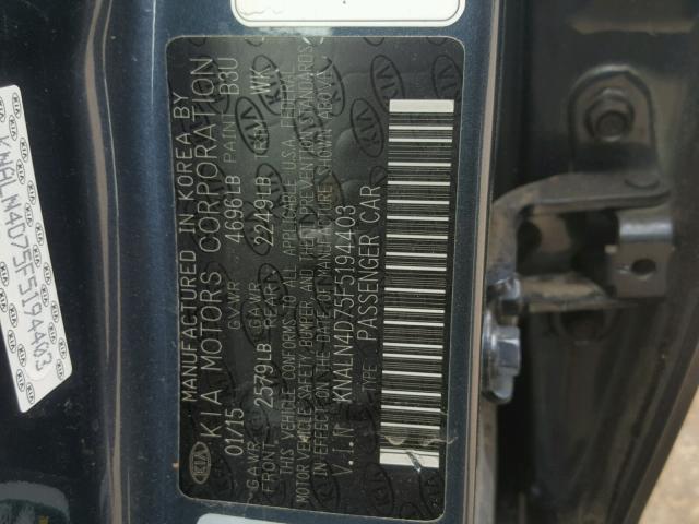 KNALN4D75F5194403 - 2015 KIA CADENZA PR BLUE photo 10