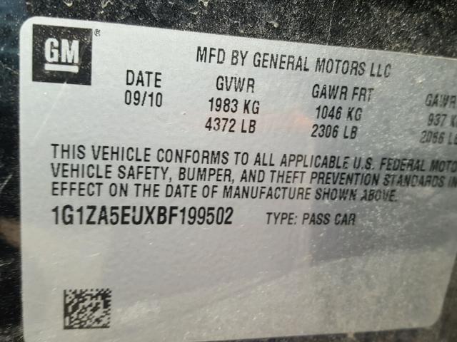 1G1ZA5EUXBF199502 - 2011 CHEVROLET MALIBU LS შავი ფოტო 10