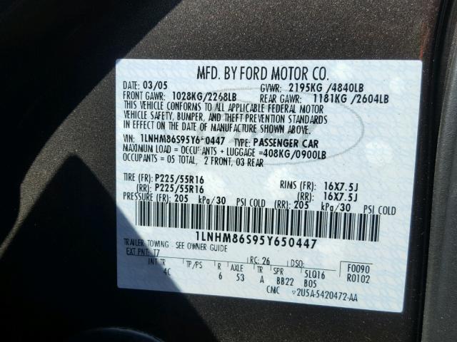 1LNHM86S95Y650447 - 2005 LINCOLN LS Qəhvəyi foto 10