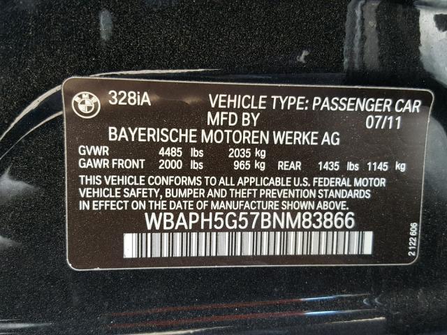 WBAPH5G57BNM83866 - 2011 BMW 328 I SULE BLACK photo 10