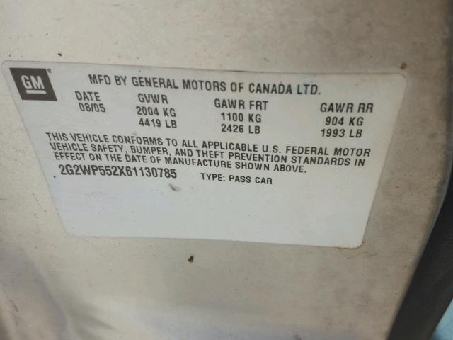 2G2WP552X61130785 - 2006 PONTIAC GRAND PRIX Gümüş foto 10