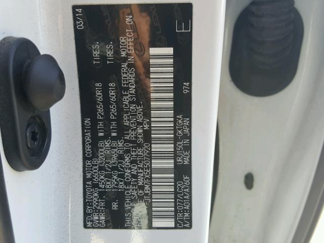 JTJBM7FX5E5077920 - 2014 LEXUS GX BASE WHITE photo 10