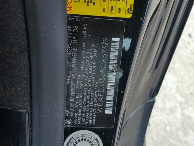 WBAEB53538CX62329 - 2008 BMW 650 I BLACK photo 10