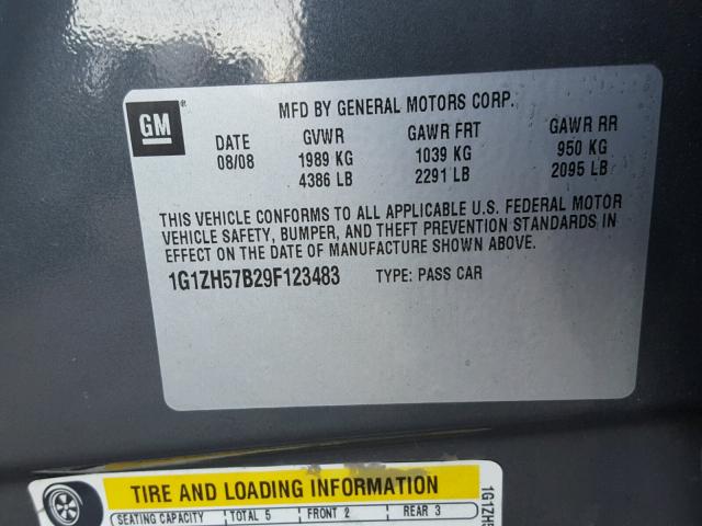 1G1ZH57B29F123483 - 2009 CHEVROLET MALIBU 1LT 灰色 照片 10