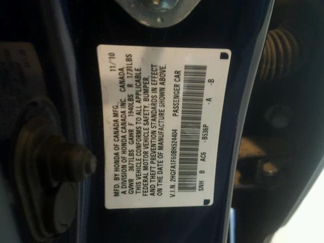 2HGFA1F60BH524404 - 2011 HONDA CIVIC LX-S Կապույտ լուսանկար 10