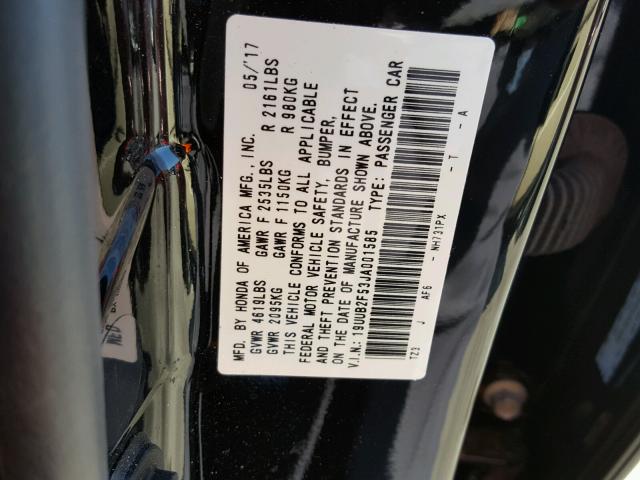 19UUB2F53JA001585 - 2018 ACURA TLX TECH BLACK photo 10