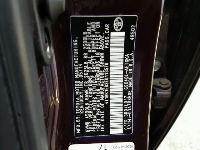4T1BK1EB3EU113570 - 2014 TOYOTA AVALON BAS MAROON photo 10