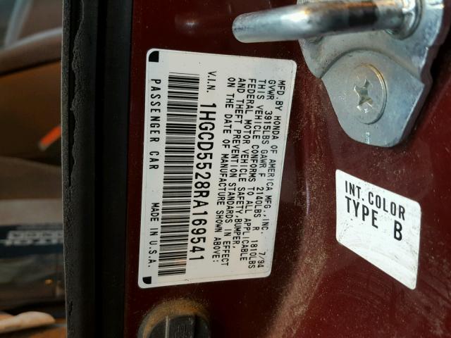 1HGCD5528RA169541 - 1994 HONDA ACCORD DX BURN photo 10