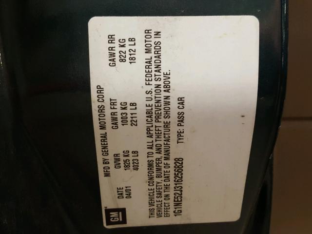 1G1NE52J316256828 - 2001 CHEVROLET MALIBU LS GREEN photo 10