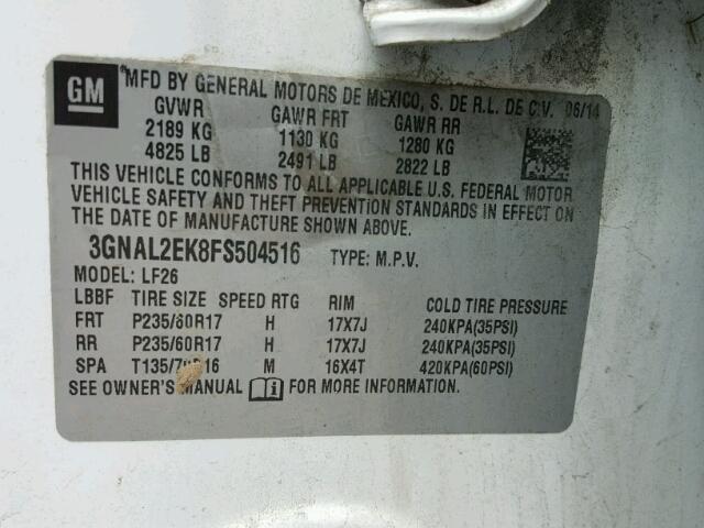 3GNAL2EK8FS504516 - 2015 CHEVROLET CAPTIVA LS 白色 照片 10