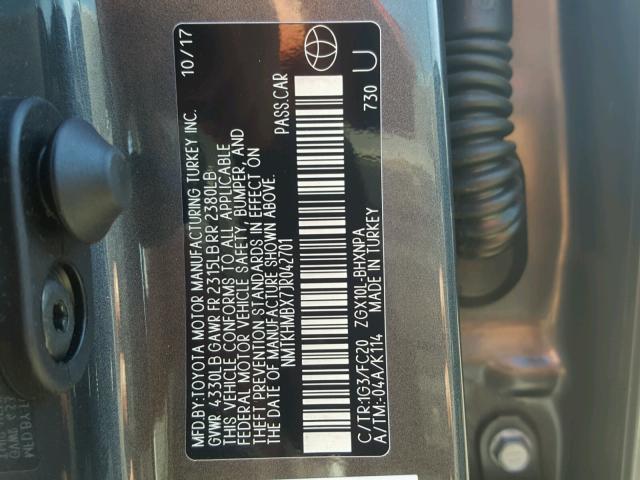 NMTKHMBX7JR042701 - 2018 TOYOTA C-HR XLE CHARCOAL photo 10