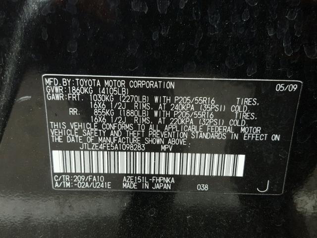 JTLZE4FE5A1098283 - 2010 TOYOTA SCION XB შავი ფოტო 10