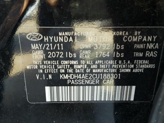 KMHDH4AE2CU188301 - 2012 HYUNDAI ELANTRA GL BLACK photo 10