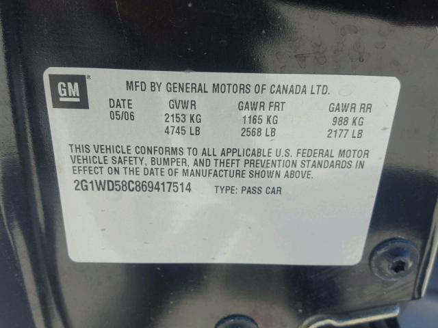 2G1WD58C869417514 - 2006 CHEVROLET IMPALA SUP 黑色 照片 10