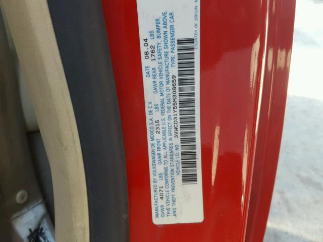 3VWCD31Y55M308659 - 2005 VOLKSWAGEN NEW BEETLE 红色 照片 10