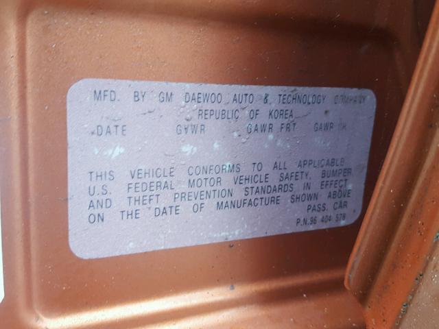 KL1TD66636B523212 - 2006 CHEVROLET AVEO BASE Turuncu fotoğraf 10