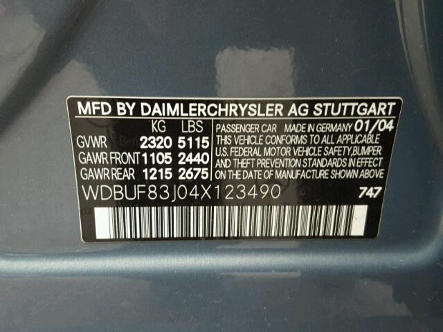 WDBUF83J04X123490 - 2004 MERCEDES-BENZ E 500 4MAT GRAY photo 10