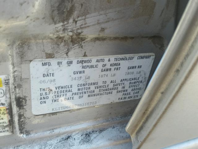 KL1TD66E79B315703 - 2009 CHEVROLET AVEO LS SILVER photo 10