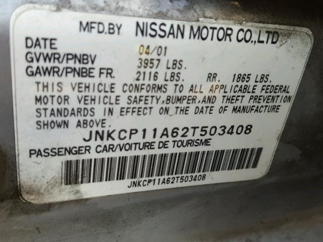 JNKCP11A62T503408 - 2002 INFINITI G20 SILVER photo 10