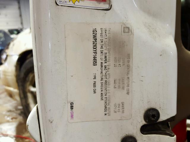 1G2WP52KXYF144959 - 2000 PONTIAC GRAND PRIX WHITE photo 10