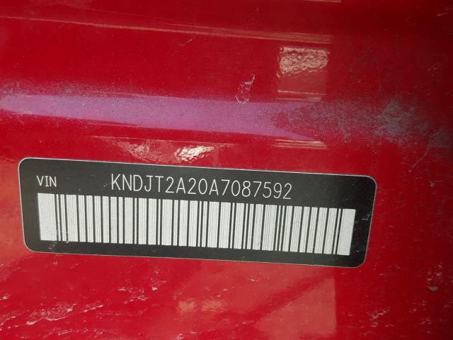 KNDJT2A20A7087592 - 2010 KIA SOUL + RED photo 10