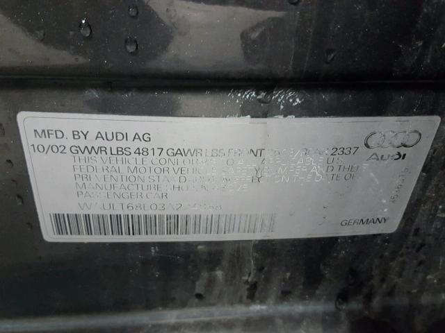 WAULT68E03A224968 - 2003 AUDI A4 3.0 QUA GRAY photo 10