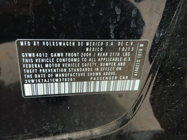 3VW1K7AJ1EM378361 - 2014 VOLKSWAGEN JETTA BASE Սև լուսանկար 10