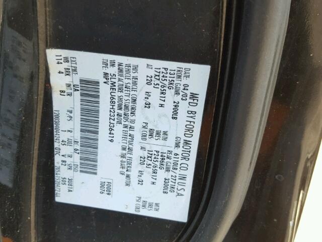 5LMEU68H23ZJ36419 - 2003 LINCOLN AVIATOR 黑色 照片 10