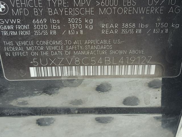 5UXZV8C54BL419127 - 2011 BMW X5 XDRIVE5 შავი ფოტო 10