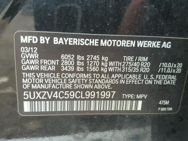 5UXZV4C59CL991997 - 2012 BMW X5 XDRIVE3 BLACK photo 10