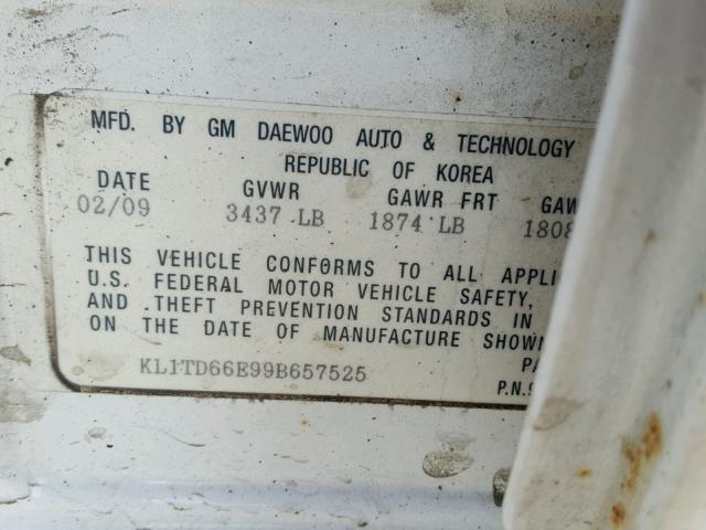 KL1TD66E99B657525 - 2009 CHEVROLET AVEO LS 白色 照片 10