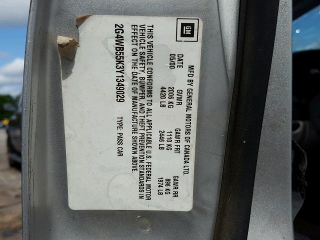 2G4WB55K3Y1349029 - 2000 BUICK REGAL LS SILVER photo 10