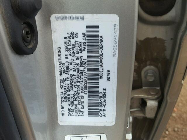 4T1BE32K13U776821 - 2003 TOYOTA CAMRY LE GRAY photo 10