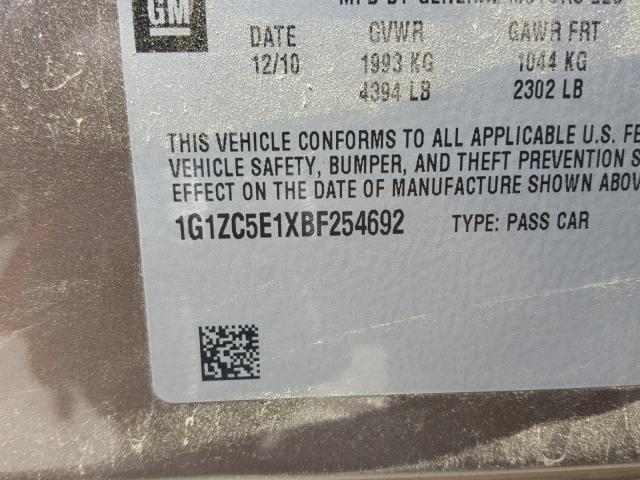 1G1ZC5E1XBF254692 - 2011 CHEVROLET MALIBU 1LT TAN photo 10