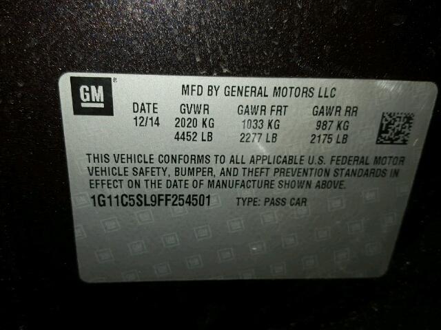 1G11C5SL9FF254501 - 2015 CHEVROLET MALIBU 1LT BLACK photo 10