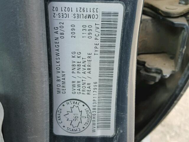 WVWRH63B63P117996 - 2003 VOLKSWAGEN PASSAT GLX 蓝色 照片 10