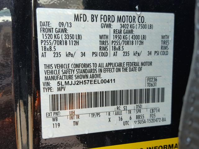 5LMJJ2H57EEL00411 - 2014 LINCOLN NAVIGATOR 黑色 照片 10