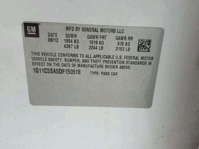 1G11C5SA5DF150518 - 2013 CHEVROLET MALIBU 1LT 白色 照片 10